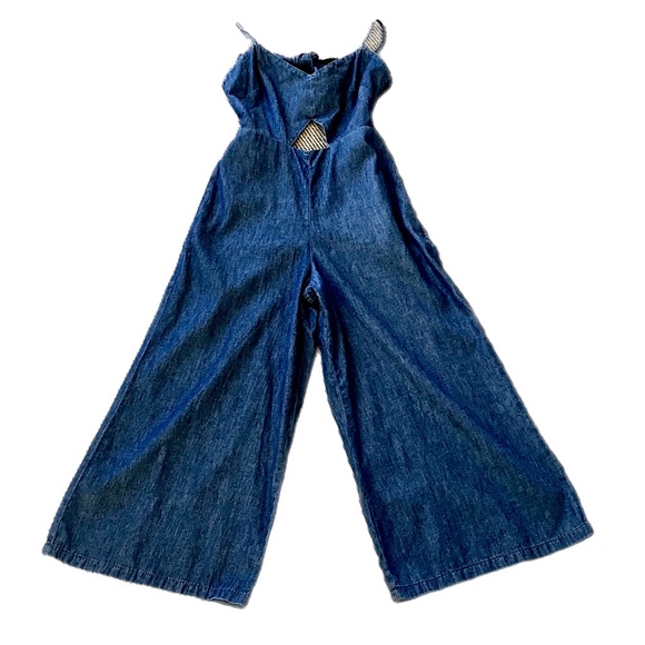 MOTO Topshop denim Jumpsuit Wide Leg cutouts high waist - Picture 9 of 9